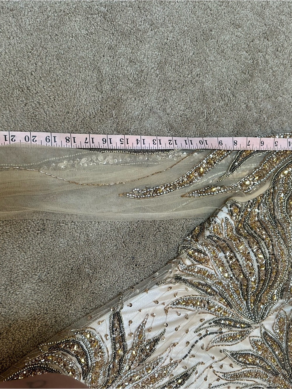 Amelia Couture Ivory/Gold Sheer Beaded Tulle Formal Gown Long Maxi Dress Sz 14 - Picture 8 of 9